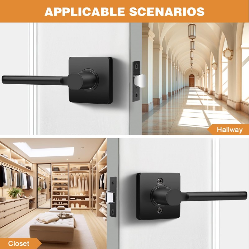 Probrico Square Black Passage Door Handle Heavy Duty Keyless Door
