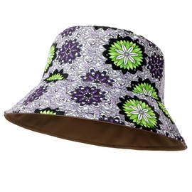 Reversible Bucket Hat for Women – Summer Outdoor Sun Hat with Colorblock Print & Solid Side, Lightweight UV Protection Travel Beach Hat Green