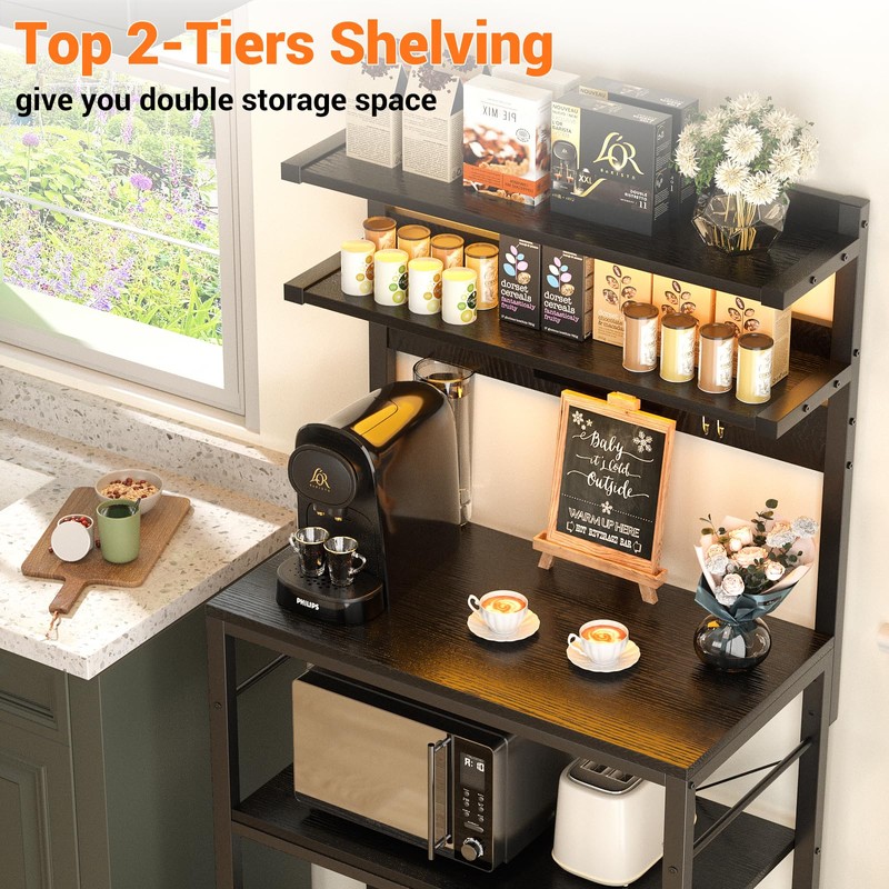 Aheaplus Bakers Rack with Power Outlet, Microwave Stand, 5 Tiers