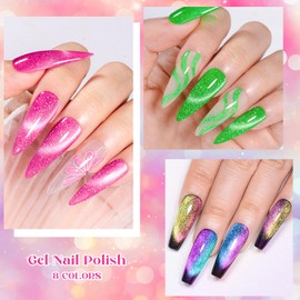 MTSSII Cat Eye Gel Nail Polish Set, 8 Colors, UV/LED Soak Off, Galaxy Glitter Collection (Set-5, 8pcs)