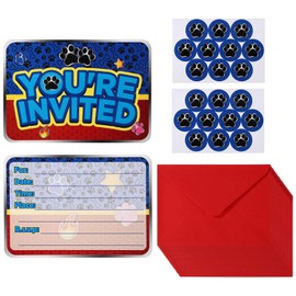 20pcs Birthday Party Invitations, Funny Cartoon Birthday Card with Envelopes Stickers Cute Dog Paw Invitation Cards Theme Party Decor Supplies for Girls Boys