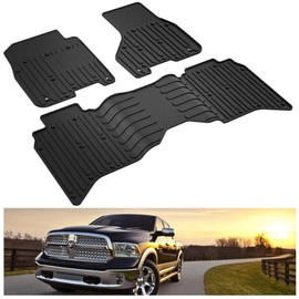 KIWI MASTER Floor Mats Compatible for 2013-2018 Dodge Ram 1500/2500/3500 Crew Cab, 2019-2023 Dodge Ram 1500 Classic Crew Cab All Weather Mat TPE Front & Rear 2 Row OEM Slush Liners Set