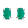 14k White Gold Oval Emerald Earrings