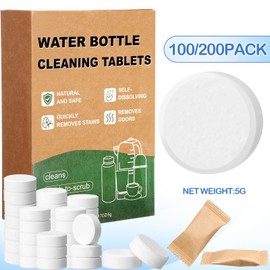 Heigble 100 Pack Water Bottle Cleaning Tablets Bottle Tumbler Cleaner for Stainless, Plastics, Ceramic and Glass Drinking Containers, Thermos, Natural Ingredient Individually Packed