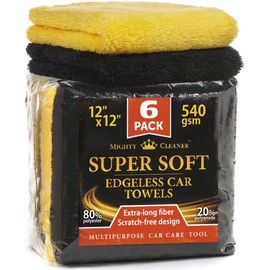 Premium Microfiber Towels for Cars - 6 Pack - (12” x 12”) - Seamless 2-Sided Drying Towels for Cars - Professional Multipurpose Soft Car Drying Towel