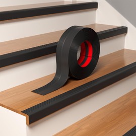 Pluden Heavy-Duty Stair Edge Trim, 20FT Vinyl Rubber Stair Nosing, Non-Slip Self Adhesive Stair Edge Protector Suitable for Indoor/Outdoor Stairs, Non-Slip and Waterproof