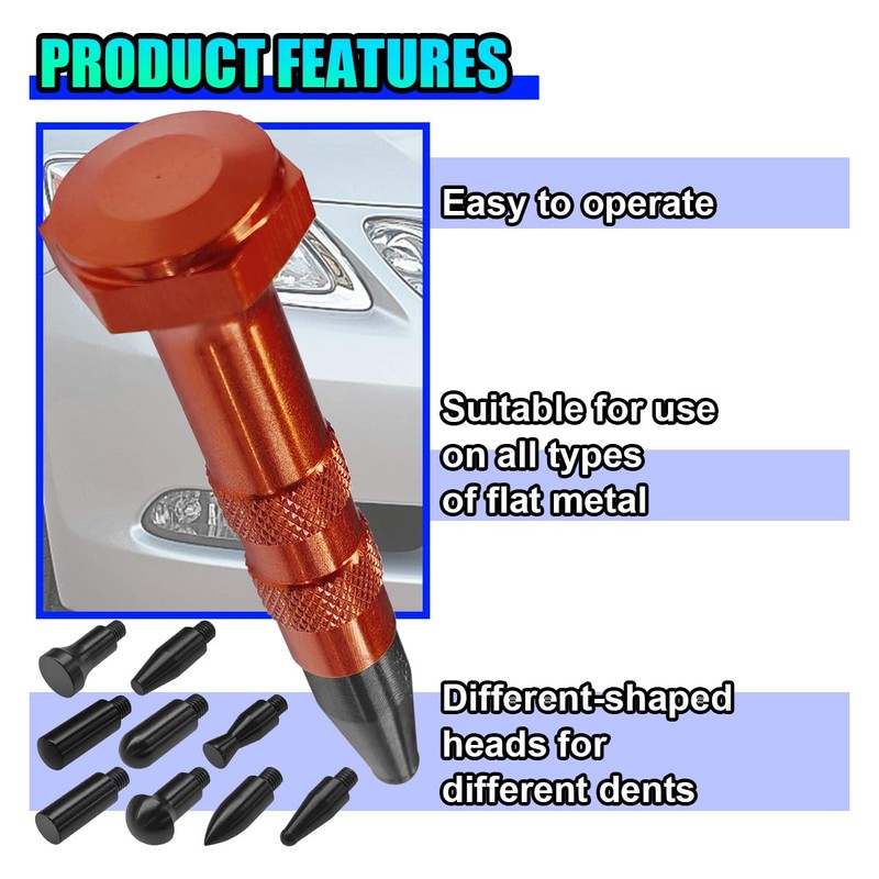 UHANBUT Paintless Dent Repair Kit, 9 Different Shaped Hammer Heads