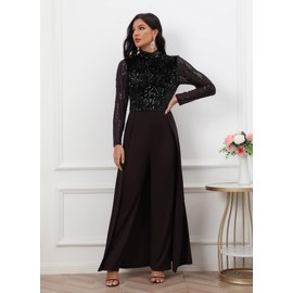 IWFEV Fashion Plain Full Length Patchwork Overlay Sequins Women's Jumpsuit High-Waist Woman Romper XXL Black