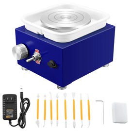NantFun Mini Pottery Wheel Machine, 6.5cm 10cm Double Turntables Detachable Basin Forming Machine Adjustable Speed Electric Ceramic Wheel with Clay Tools for Kids Adults Beginners