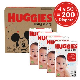Huggies Size 3 Diapers, Snug & Dry Baby Diapers, Size 3 (16-28 lbs), 200 Count (4 Packs of 50), Packaging May Vary