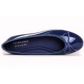 FEVERSOLE Women's Macaroon Colorful Memory Foam Cushion Insock Patent Ballet Flat Navy Size 7 M US