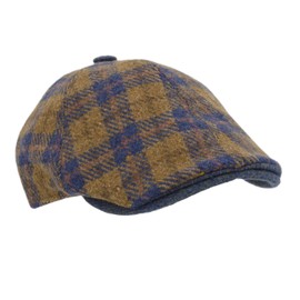 Riki Browns Men's Winter English Elegant Plaid Hat Made in Italy, Mustard - Blue