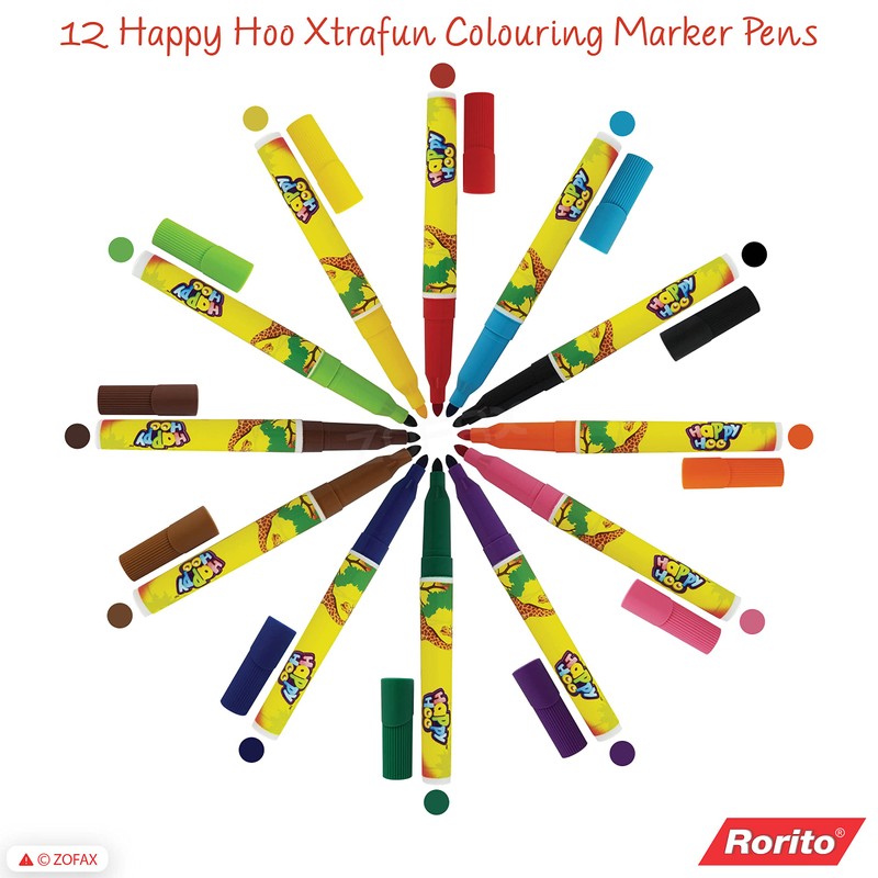 12 Vibrant Shades RORITO Happy Hoo Xtrafun Soft Colouring Marker