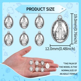 60Pcs Jesus Cross Our Lady Virgin Mary Miraculous Medal Pendants Floral Rosary Centerpiece Charms For DIY Mother's Day Necklace Bracelets Jewelry Making, Enamel Zinc, No Gemstone