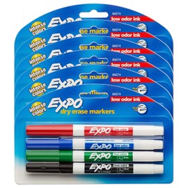 EXPO Low Odor Dry Erase Markers, Fine Tip, Assorted Colors, 6 Packs of 4 (24 Count)