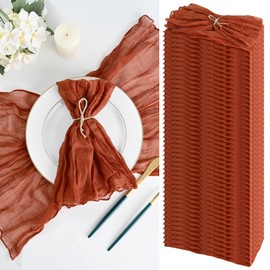 48 Pack Terracotta Cheesecloth Napkins 20"x20" Gauze Dinner Cloth Napkins with Wrinkled, Square Rustic Boho Napkins, Soft Cotton Cloth Napkins for Wedding Banquet Restaurant Table Decoration