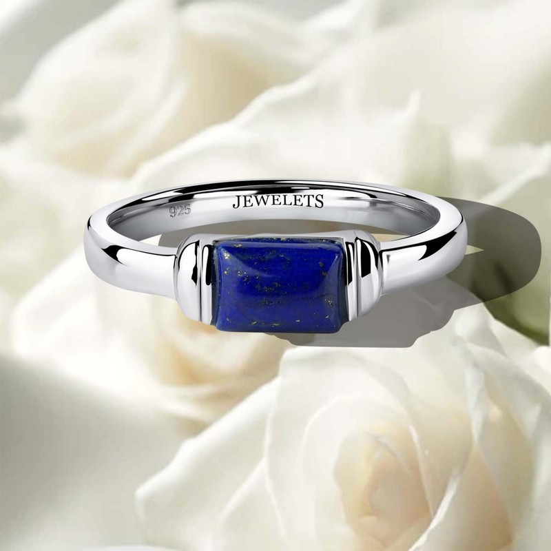 Lapis Lazuli Ring Silver Fine Jewelry Rectangular Gemstone Signet (6.0)