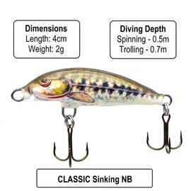 EVERBAY DORADO Wobbler Fishing Lure - Artificial Hard Crankbait - Fishing Tackle, Topwater Life-Like Swimbait for Perch Trout Chub Trolling and Long Cast in Freshwater, Sinking - CLASSIC 4cm NB