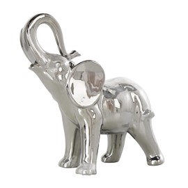 Deco 79 Ceramic Elephant Decorative Sculpture Standing Home Decor Statue, Accent Figurine 10" x 4" x 10", Silver