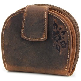 ekavale Women's Wallet Made of Cowhide Leather with Flower Design, RFID Protection, Women's Wallet, Medium Size, tan, Classic