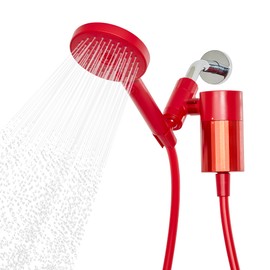 Sproos! - Handheld Showerhead with Filter Set, High Performance Filtration System for Healthier Hair and Skin, Extra Long 70 Inch Hose, 3 Customized Spray Functions, Red