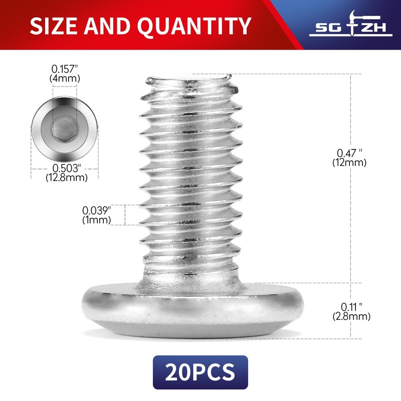 M6 x 12mm 20Pcs Flat Head Hex Socket Cap Screws
