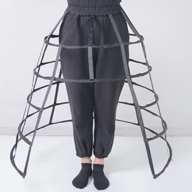 ARTYME KHZQQSY 5 Hoop Hollow Caged Petticoat Victorian Wedding Bridal Dress Skirt Support Women Cosplay Crinoline Underskirt (Black)