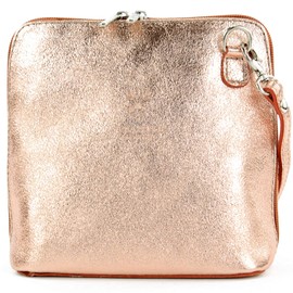 modamoda de - T94 Italian Small Shoulder Bag Made of Smooth Leather, Rose metallic, Casual, stylish