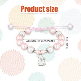 lasuroa Easter Bracelet, Adjustable Rabbit Beaded Bracelet for Girls Cute Easter Bunny Jewelry Rabbit Bead Bracelets Easter Basket Stuffers Gifts for Women, Teens