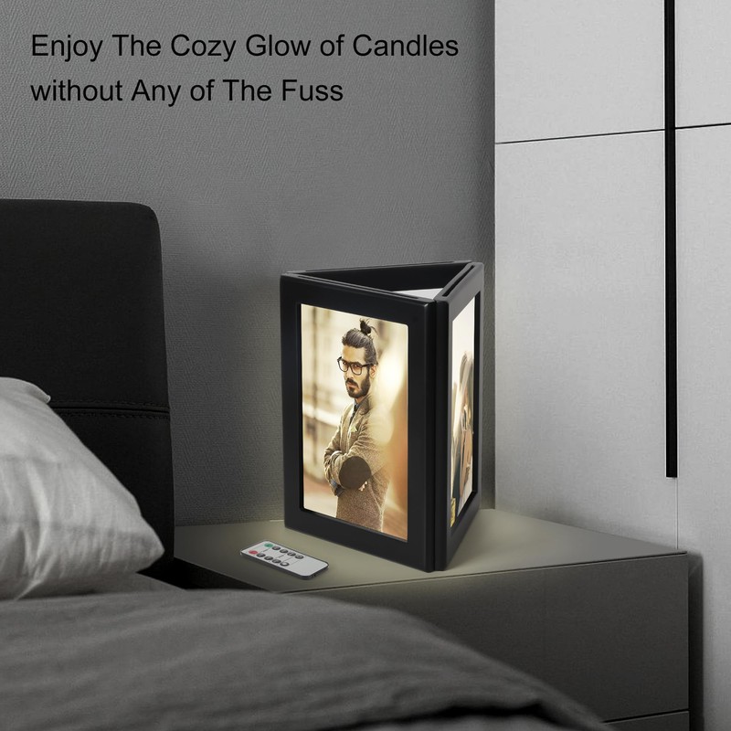 simpdecor Picture Frame,5x7inches Flameless Candles Three-Sided Photo Frame,Wooden Self Standing