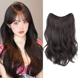 MASAHA Hair Extension, Neckline Wig, Loose Curl, Wavy, Layered, Long Part Wig Hairpiece, Volume Up (Light Brown)