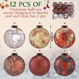 Syhood 24 Pcs 2.4 Inch Rusty Christmas Tree Balls Distressed Plastic Vintage Hanging Ornaments Rustic Style Christmas Party Gifts Retro Xmas Hanging Pendants for Tree Home Decor DIY Craft
