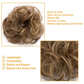 S-noilite Hair Bun Extensions Messy Wavy Curly 2 Pieces Dish Donut Scrunchie Hairpiece Accessories Chignons Updo Ponytail Synthetic Hair Extension for Women Girl - 60G Light Brown & Ash Blonde
