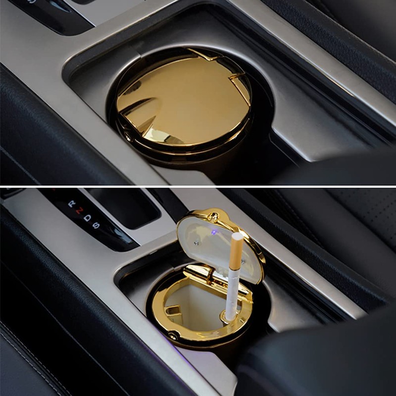 F68DS Car Ashtray with Lid LED Lighting Drink Holder Portable
