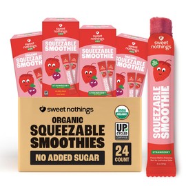 Sweet Nothings, Strawberry, USDA Organic Kids' Squeezable Super Fruit Smoothie Freezie Pops, Value Pack of 24 - Dye-Free, No Added Sugar, Dairy-Free, Vegan, Healthy Organic Fruit and Veggie Pops, Freeze or Refrigerate and Enjoy