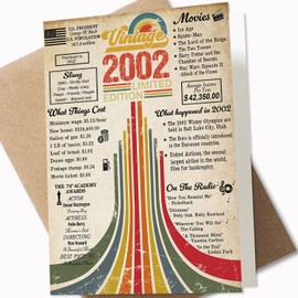 21st Birthday Card, Classy Vintage 2002 Limited Edition, 21st Birthday Gifts for Women Men, 21st Birthday Decorations or Anniversary for Him or Her (5 x 7 Inch Card with Kraft Envelope)