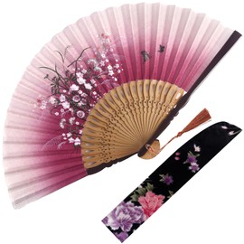 JOHOUSE JOHOUSE Decorative Hand Fan Foldable, Folding Red Vintage Floral Fans Handheld Chinese and Japanese Style Crafts for Wedding, Dancing, Party Favors DIY Decoration