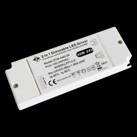 DC24V Led Driver 40W Triac Dimmable/0-10V/1-10V/10V PWM/Potentiometer 5 in 1 Dimmable LED Driver for LED LightingInput Voltage(V): 100-277Vac, Lamp Power(W): 40, Output Voltage: 24 V