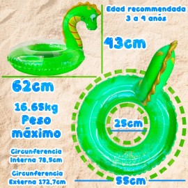 Grupo Carnavallia Inflable Salvavidas Dragón Verde Glitter Flotador Infantil