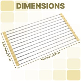 Apex Artifacts Roll Up Dish Drying Rack 18.5" x 9" (47cm x 23cm) - Over The Sink Dish Drying Rack, Heavy Duty Silicone Wrapped Steel Rods, 12 Tubes (Yellow)