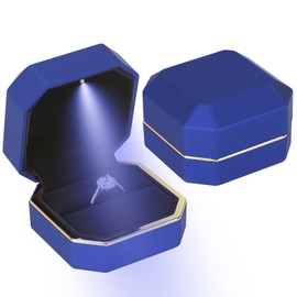 Luxury LED Jewelry Ring Box, Velvet Ring Gift Box Storage Case Organizer Holder for Proposal Engagement Wedding Anniversary Birthday Ceremony (Blue)