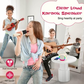 LENRUE Karaoke Machine for Kids with 2 Wireless Microphone, 4 Magic Voices, Karaoke for Girls Boys, Best Birthday Gifts for Kids 4, 5, 6, 7, 8, 9, 10, 11, 12+ (Beige 2 Mic)