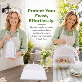 2 Pack Pop Up Mesh Food Covers, Collapsible Food Cover Dome with Plate Umbrella Fly Net, Reusable Food Tents for Outdoors, Screen Tents, Parties, Picnics & BBQs