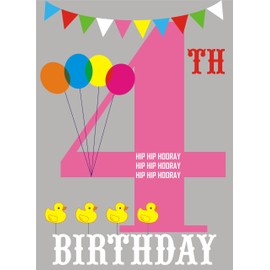 Claire Giles Hatful of Happy Age 4 Birthday Card - Pink