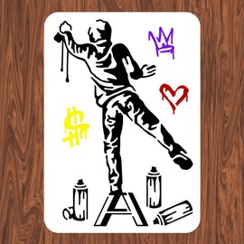 INFUNLY A4 Size Banksy A Person Who Sprays Wall Paint Painting Stencil Reusable Banksy Street Draffiti Stencil Banksy Style Pattern Art Stencil for Painting on Wall Tile Canvas Paper