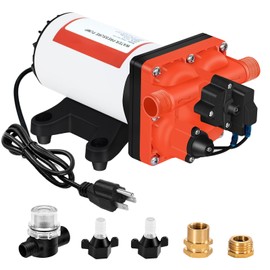 Four Chambers On Demand 110V Water Pressure Pump 5.5GPM 70PSI,Self Priming RV Fresh Water Diaphragm Pump Included Garden Hose for Home Industrial Irrigation Sprinkler