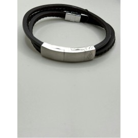 Fossil Mens Brown Silver Leather Braided Multi-Strand Bracelet