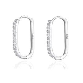 Reffeer 925 Sterling Silver CZ Square Hoop Earrings for Women Earrings CZ U Hoop Earrings Minimalist Hoop Earrings (A-Silver)