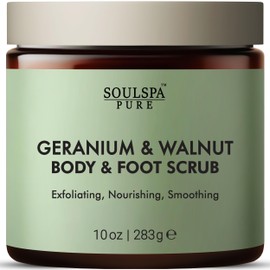 SOULSPA PURE Geranium & Walnut Body & Foot Scrub | Nourishing & Smoothing Exfoliating Body Scrub for Enhanced Skin Texture, 10 oz
