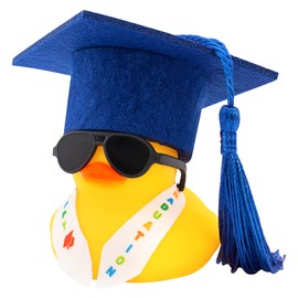 wonuu Mini Graduation Rubber Duck with Stole Sash Sunglasses Graduate Hat, Funny Graduation Gifts Rubber Ducks Graduation Rubber Ducky Grad Gift Car Decorations for Graduation Duckies, Dark Blue